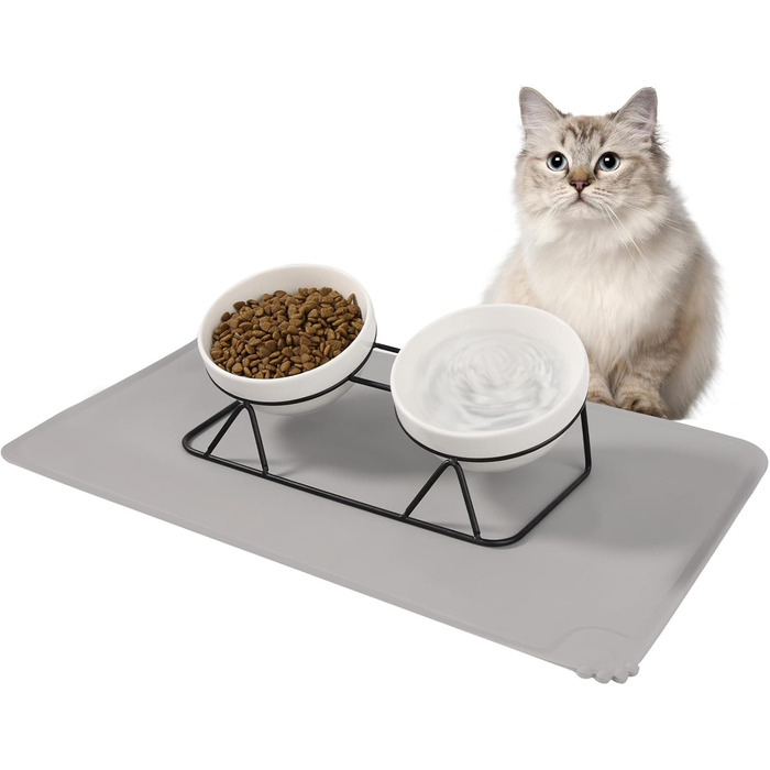 Набір мисок для котів Vikcvcs 2 шт. з кераміки, з металевим кріпленням та силіконовим підставкою, 15° нахил, ергономічна годівниця для котів та маленьких собак
