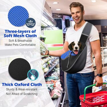 Сумочка для собак Pawaboo з кишенею для дотику, регульована переноска для собак, сумка для перенесення домашніх тварин для прогулянок на відкритому повітрі - чорний (Індиго, M)