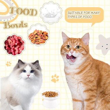 Підвищені миски для котів Layhit з кераміки, проти блювоти, повільне годування, для сухого та вологого корму, кошенята, для дому, 2 шт (Білий/розкішний сад)