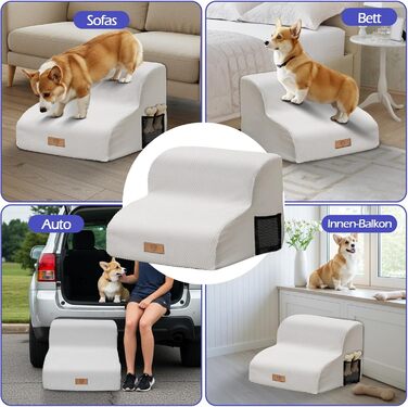 Сходинка для собак Eukue з 5 ступенів, складана, для маленьких та великих собак, з антиковзким покриттям, для ліжка, дивану (біла)