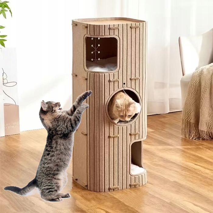 Великий ігровий комплекс для котів з когтеточкою та будиночком, 90x37x37 см, м'яка вежа-будка