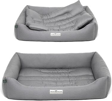 Ортопедичне екологічне ліжко для собак HOUND & NATURE Bern XXL 125x95 см, м'яке, світло-сіре, для великих порід, двостороння подушка, знімний чохол, пране
