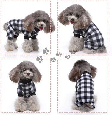 Теплий флісовий халат для собак, м'який одяг для собак, комбінезон для собак, теплий, бавовняний одяг для маленьких собак та котів (Чорний/Білий в клітинку, S)