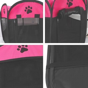 Клітка-забіг для собак і цуценят, складана, 73x73x43 см (рожевий+чорний)