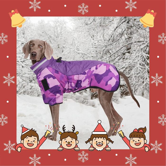 Відбиваюча куртка для собак великих порід, зимова водонепроникна тепла куртка-манта для собак, жилет для собак з D-початком для активного відпочинку, спорту та полювання (4XL, фіолетовий)