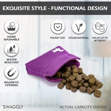 Сумка для ласощів для собак Swaggly – чорна з червоною підкладкою (рожева)