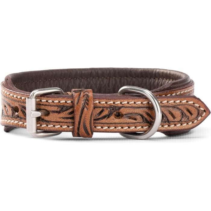 Стильний шкіряний нашийник для собак Джек Рассел від Abey: нашийник з буйволячої шкіри, вишуканий дизайн з різьбленням, м'яка підкладка (S, 26-34 см)