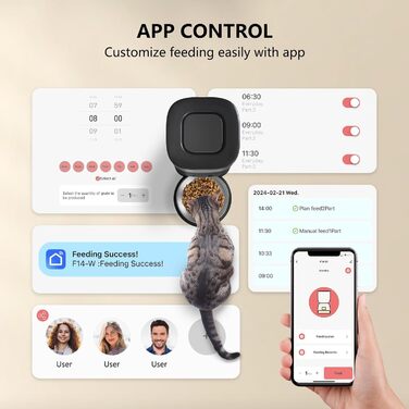 Автоматична годівниця для котів PUPPY KITTY з WiFi, керування через додаток, нержавіюча миска, легке очищення, запис голосу, 1-10 порцій на день