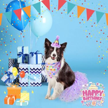 Сукня для собак SCENEREAL на весілля з банданою, комірцем-бантиком та короною, комплект для собак, дівчаток, цуценят, кошенят, аксесуари для вечірки, спідниця-тьюль, костюм для маленьких, середніх та великих собак, білий (весільний) (фіолетовий (день наро