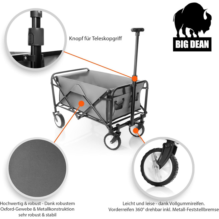 Складаний вагончик BigDean Kompakter – вантажопідйомність до 80 кг, сірий та чорний