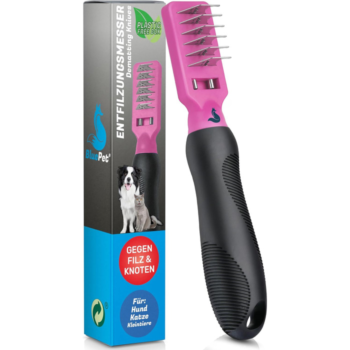Професійний гребінець для розплутування шерсті собак та котів BluePet Profi - розплутування, видалення ковтунів, для правої руки, блакитний (та рожевий)
