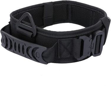 Нашийник для собак Vmokki з м'якою підкладкою, 7 см, з двома пряжками, контрольний ручка, тактичний, регульований, для великих собак (чорний)