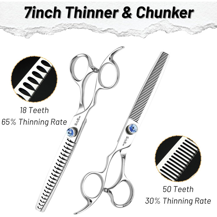 Професійна ножиця для грумінгу собак та котів з нержавіючої сталі VG10, 18 зубців, кут нахилу 30°, безпечна тупа кінчик