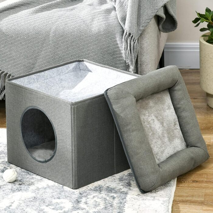 Будиночок для котів PawHut, двоярусний, з подушкою, котяча хатинка для котів до 5 кг, 36,5×36,5×33 см, зелений