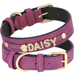 Персоналізоване шкіряне собаче ошийник з кристалами та іменем від PET ARTIST, блискучий ошийник зі стразами для собак, обхват шиї 33-43 см, фіолетовий