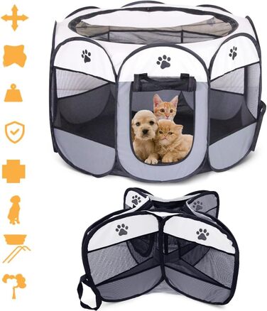 Вольєр для цуценят/маленьких тварин, 74x74x43 см. Підходить для собак, котів, кроликів та інших дрібних тварин. Для використання в приміщенні та на вулиці (Рожевий/Сірий-восьмикутний)