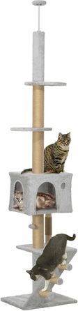 Кігтеточка PawHut Boden bis zur Decke для котів, 225-265 см, з регульованою висотою та платформами, сіра