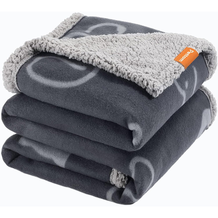 PETTOM Водонепроникний килимок для собак, 127 x 100 см, Sherpa Fleece, для середніх та великих собак, котів, м'який, з подвійним шаром, сірий