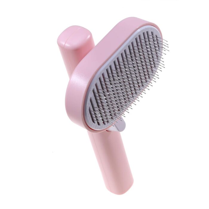 Самоочищувана щітка для котів та собак з підшерстком. Рожева, для довгої та короткої шерсті. Легка у використанні