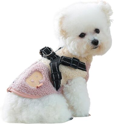 Зимовий теплий одяг для собак, з флісовою підкладкою, костюм для домашніх тварин з отвором для шлейки, для цуценят та собак середніх розмірів, осінь, прогулянки, активний відпочинок, зелено-білий (рожевий/білий)