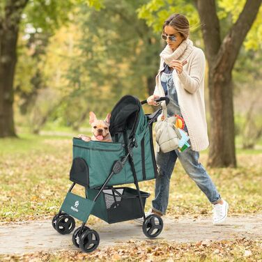 Дитяча коляска для собак та котів, універсальна, з 4 колесами, легко складається, зелена