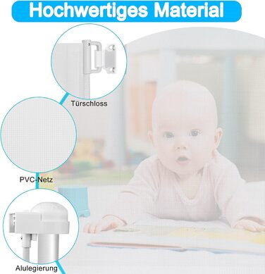 Захист для воріт Naizy Rollo: сітка для собак та дітей, захист сходів, 180 см, білий