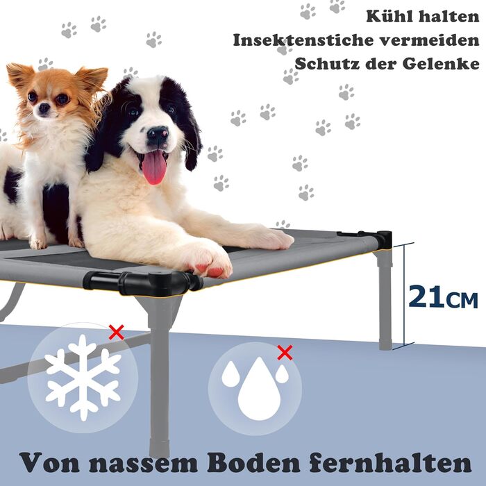 Підвищене собаче ліжко з дахом, сонцезахист, ліжко для домашніх тварин з балдахіном, лежанка для собак на вулицю, собаче диван, антиковзні підкладки, водонепроникний дах та дихаюча сітка, розмір L 92x76x92 см (XL - 122x92x102 см)