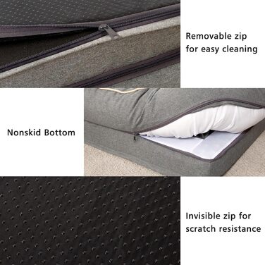 Ортопедичне ліжко для собак EMME, 68.6x50.8x17.8 см, водовідштовхувальне, з матрацом з піною з ефектом пам'яті, знімний, пральний чохол, сіре