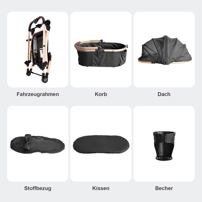 Візок для собак DAISTERN, чорний, до 25 кг, 4-в-1, алюмінієвий, з поворотним колесом EVA та гальмом