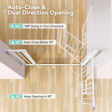 Захист для дверей COMOMY з дверцятами для котів, 75-103 см. Захист для собак та котів без свердління, автоматичне закриття, розширюваний, білий