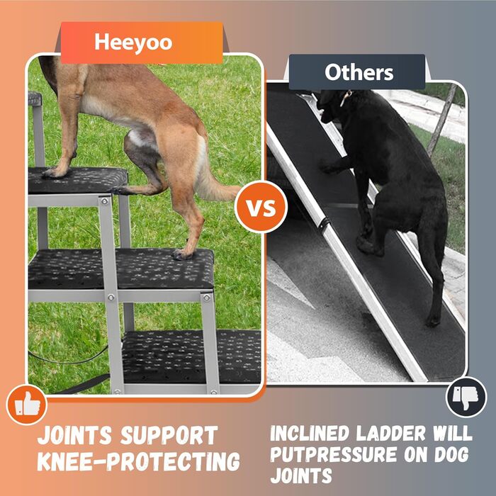 Сходинка для собак у автомобіль - широка, складна, з антиковзким покриттям, для авто, SUV, вантажівок, підтримує до 113 кг (6 сходинок, срібна)