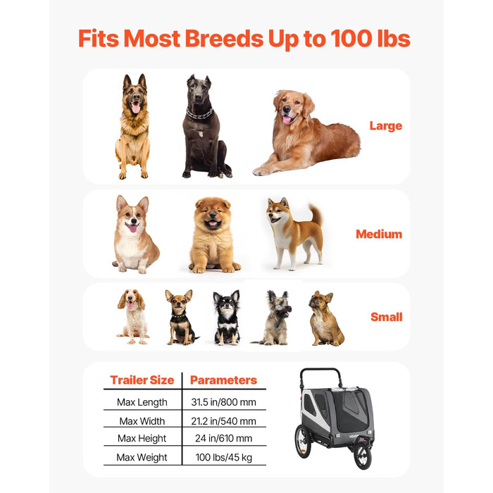 Велосипедний відсік для тварин VEVOR - для маленьких та великих собак, складаний, з колесами