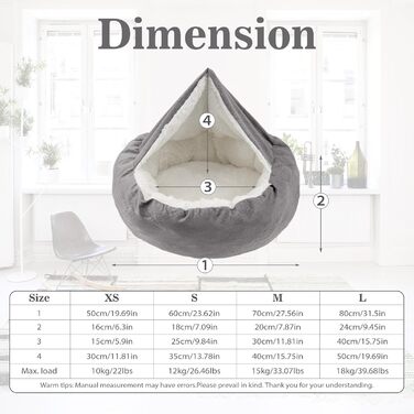 Кругле ліжко для собак та котів, Ø 60 см, сірий колір, до 12 кг, з подушкою. Підходить для великих, середніх та маленьких тварин.