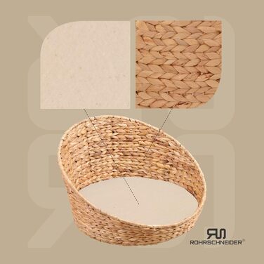 Квіткове ліжко для котів Rohrschneider® з плетеної гіацинту, знімний килимок, миється | Затишне місце для сну кота з високим бортиком