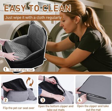 Автокрісло для собак: зручне автокрісло з меморі-піни для малих та середніх собак, з ременями безпеки, антиковзаючою основою та можливістю прання. Чорний та сірий колір.