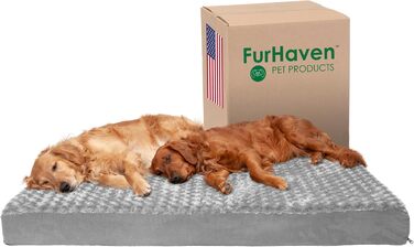 Ліжко для собак Furhaven XXL з ортопедичним меморі фоам, плюшева штучна шерсть та замша, знімний чохол, сіра, розмір Джамбо Плюс (XXL)