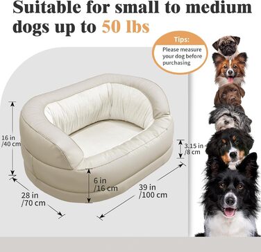 Заспокійливе велике собаче ліжко XXL для великих та середніх собак, 40,6 см глибини, високі бортики, овальне ліжко проти тривоги з підголівником, м'яка піна та бавовна, бежеве/сіре