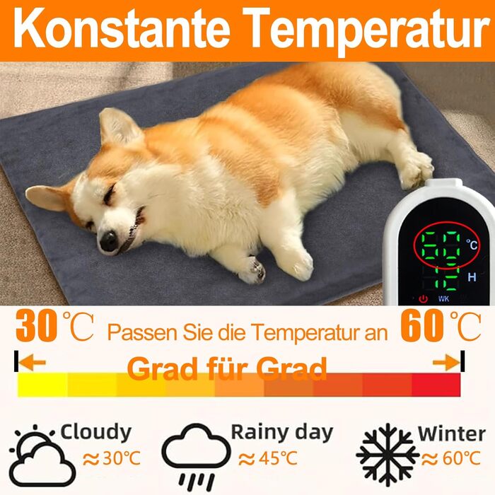 Килимок грілка для тварин 70x45 см: великі собаки, коти, анти-гризучий, з регулюванням температури