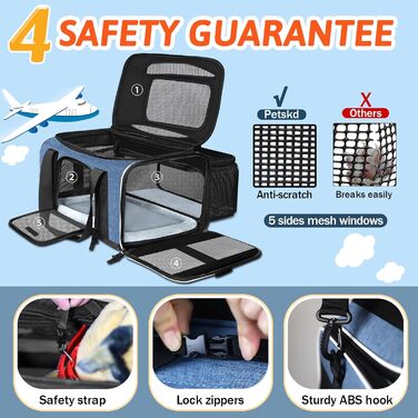 Трансформер-переноска для котів та собак, блакитна, 43.2 x 27.9 x 24.1 см, сумісна з Alaska Airlines