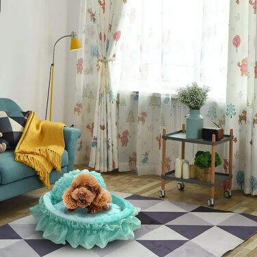 Кругле ліжко для собак і котів Unistrengh з мереживом, принцеса, тепле гніздо, миється, софа для собак, котів, цуценят, плюшевих іграшок (Small, 50 x 55 x 12 см, Зелений)