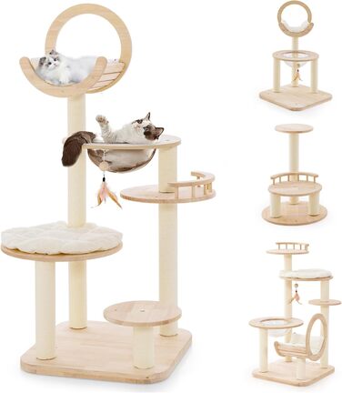 Дерев'яний кігтечка для котів COSTWAY Kaktus, 160 см, з будиночком, платформами, сизалевими стовпчиками, корзиною та іграшками