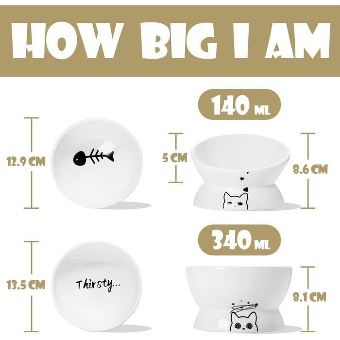 Набір мисок для котів SWEEJAR: підняті годівниця та поїлка, 2 шт (білий)