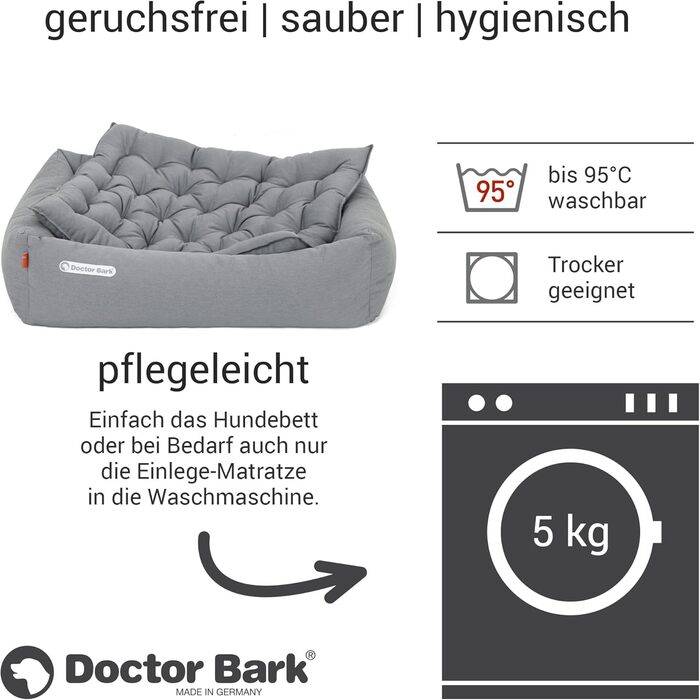 Ортопедичне ліжко для собак Doctor Bark - миється до 95°C, гігієнічне, без запаху, з м'яким коржем для собак середніх порід (M - 80x70 см, світло-сірий)