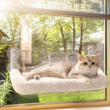 Кішка лежанка на вікно MEWOOFUN - 54x30см, бежева, для котів, до 18кг