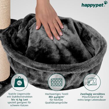 Лягушка для котячого будиночку HappyPet XL, Ø 40 см, з металевим каркасом, 440 г плюшу, до 15 кг, антрацит