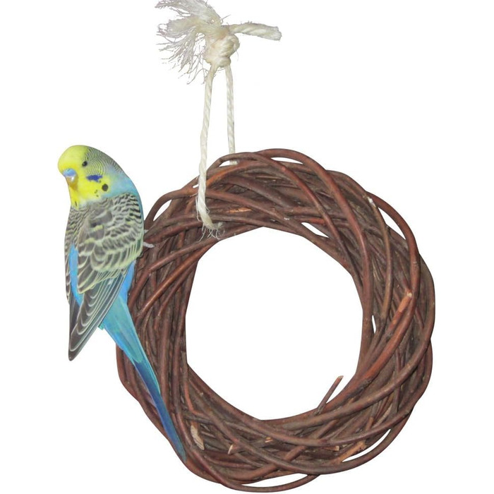 Два смачні дерев'яні кільця з лози для папуг, хвилястих та корел; плетіння з лози. Іграшка для птахів у клітку, вольєр. Ігровий майданчик для птахів для підвішування. 2 дерев'яні кільця 2.0