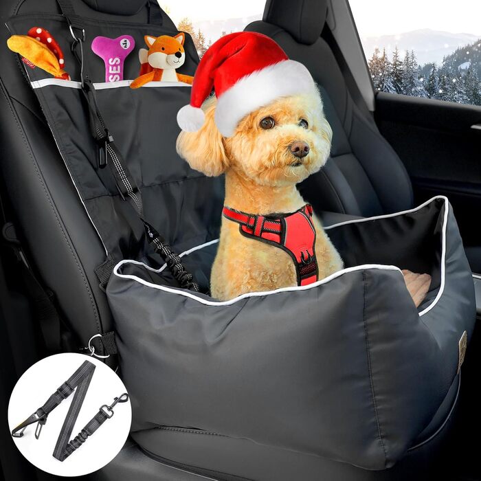 Автокрісло для собак Преміум, чорне: водонепроникне ліжко для маленьких та середніх собак, з підсумками та ременем безпеки