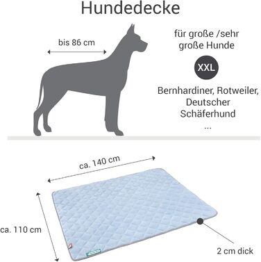 Флісова двостороння ковдра для собак Doctor Bark XXL, м'яка та міцна лежанка для дуже великих собак, пральна до 95°C, 140x110 см, небесно-блакитна/світло-сіра