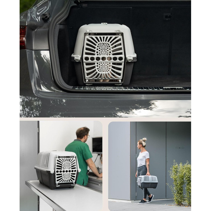 Транспортна переноска для собак Lionto, 55x36x36 см, сіра, для собак, котів та дрібних тварин до 15 кг, з ручкою та надійним замком