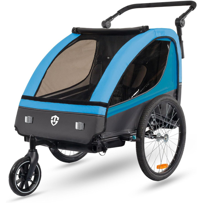 Дитячий велопричіп Tiggo VS 2в1 з амортизацією та поворотним з'єднанням 360° - для 1-2 дітей до 40 кг (синій)